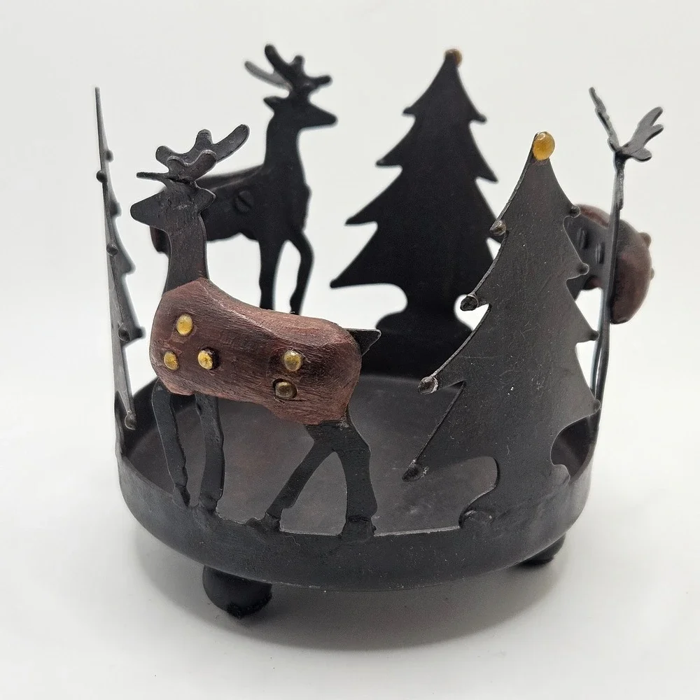 Pier 1 Rustic Metal Reindeer Candle Holder Woodland Christmas Votive Pillar
